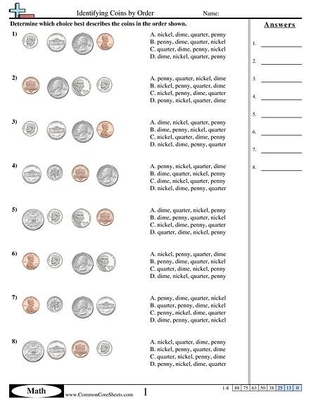 Identifying Coins by Order Worksheet - Identifying Coins by Order worksheet